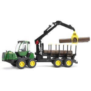 Bruder Трактор с прицепом с манипулятором John Deere 1210E и брёвнами
