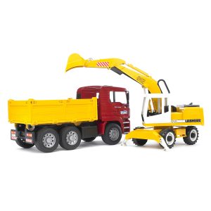 Bruder Самосвал MAN с колёсным экскаватором Liebherr
