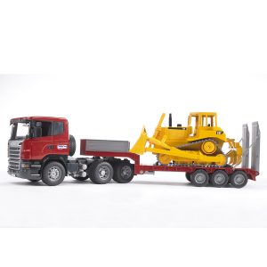 Bruder Тягач с прицепом–платформой Scania с гусеничным бульдозером CAT